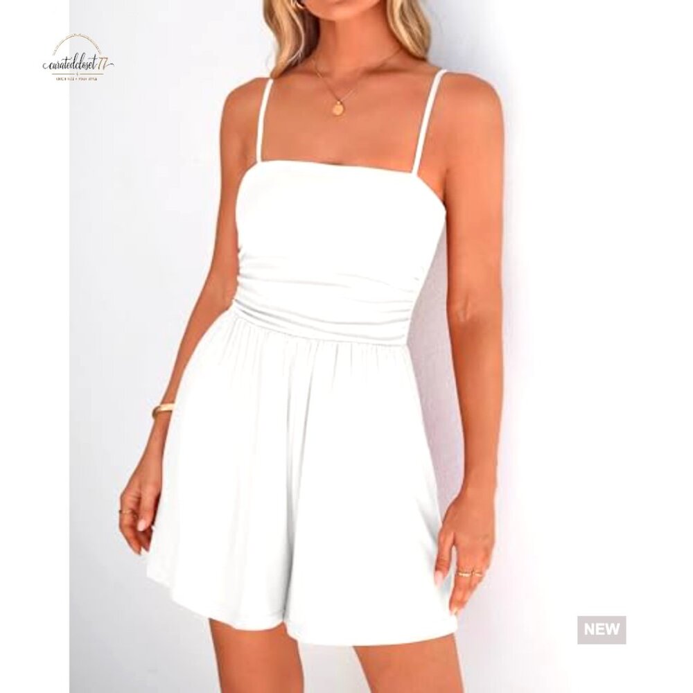 Spaghetti Strap Romper with Pockets, Adjustable Straps, Loose Fit Jumpsuit - Picture 2 of 7